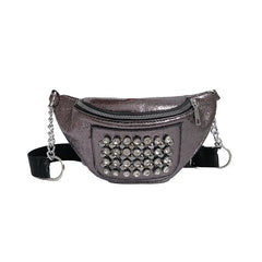 5PCS Punk Women Waist Pack Rhinestone PU Leather Chest Shoulder Bags