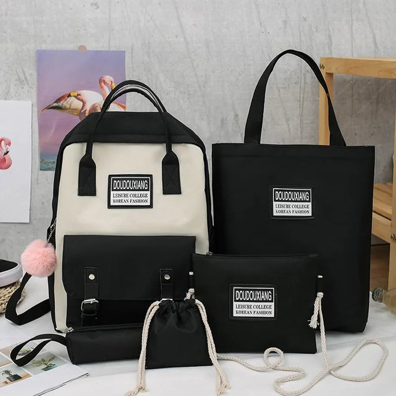 5PCS School Bags For Teenage Girls Travel Backpack Totes Large Capacity Student