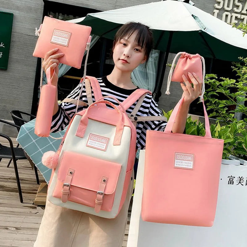 5PCS School Bags For Teenage Girls Travel Backpack Totes Large Capacity Student