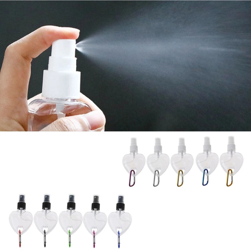 5Pcs 50ml Reusable Heart Spray Bottle Hand Sanitizer Travel Keychain