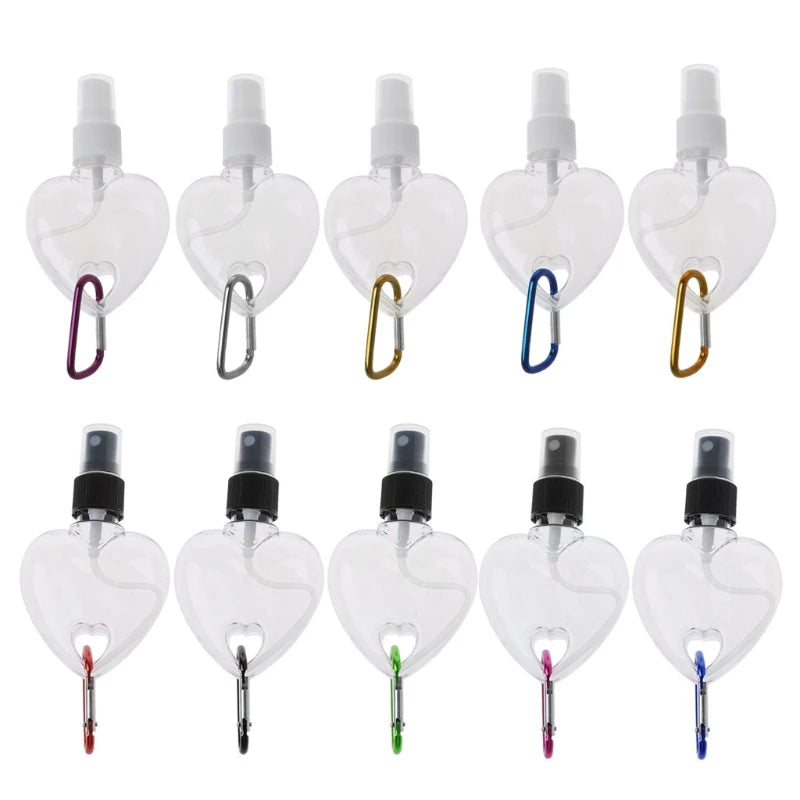 5Pcs 50ml Reusable Heart Spray Bottle Hand Sanitizer Travel Keychain
