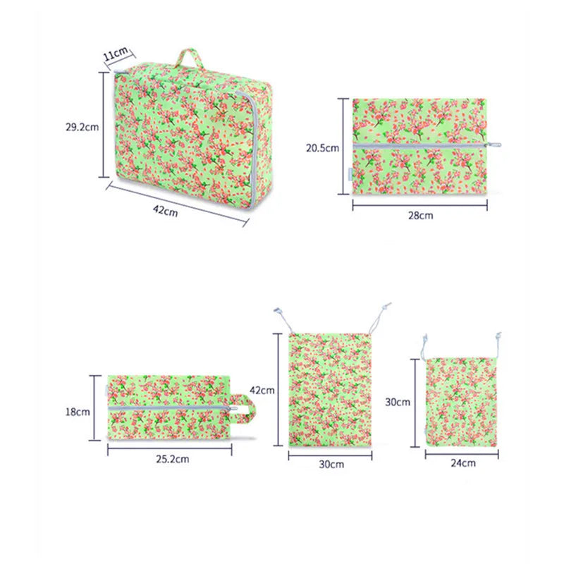 5Pcs Floral Travel Bags Women Clothes Underwear Bra Packing Cube Luggage