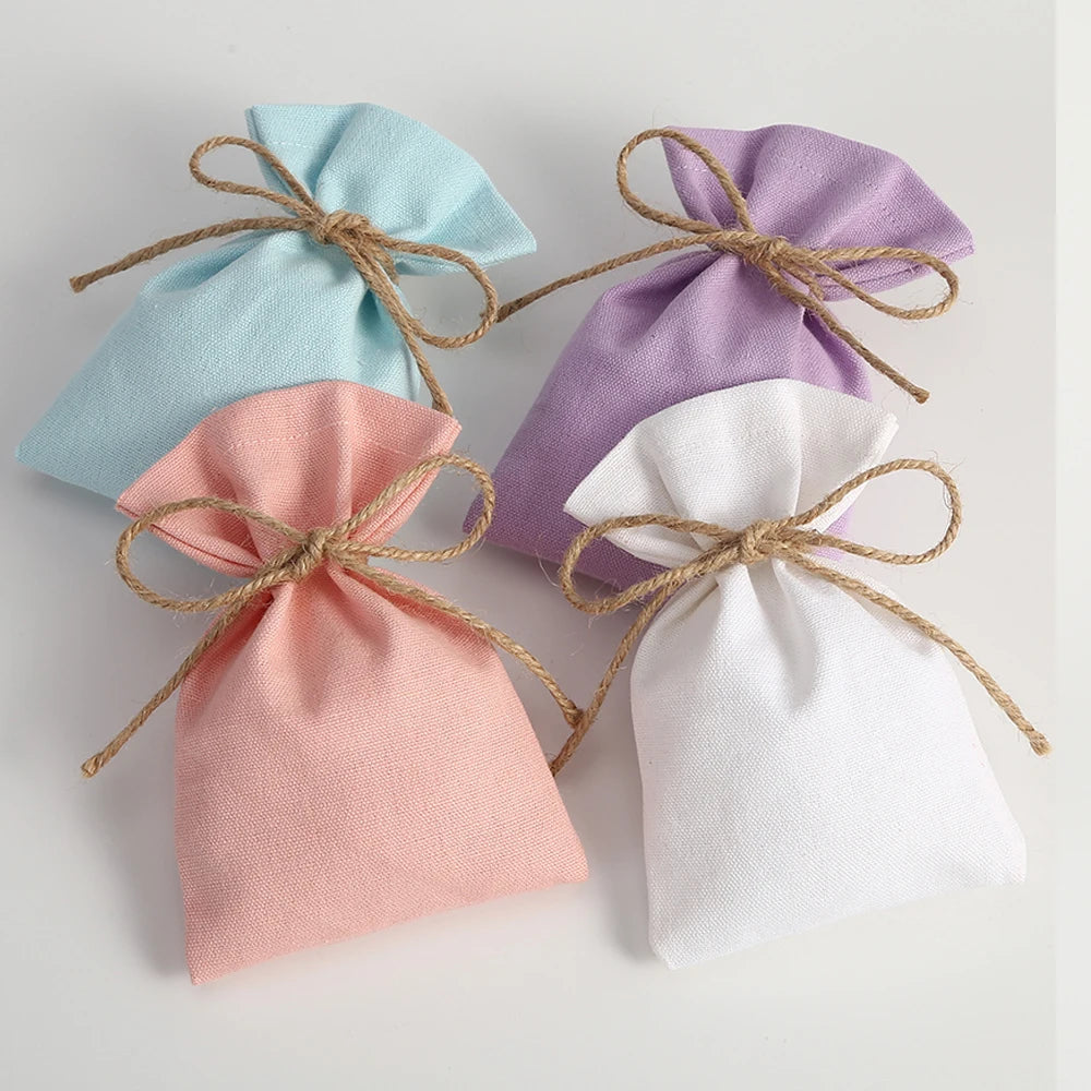 5Pcs Jewelry Organizer Gift Bags Burlap Velvet Drawstring Small Pouch