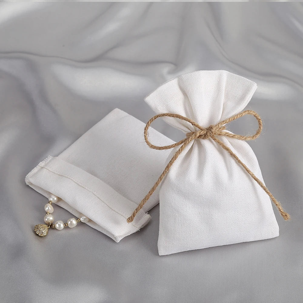 5Pcs Jewelry Organizer Gift Bags Burlap Velvet Drawstring Small Pouch