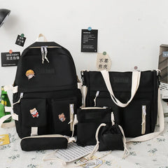 Waterproof Canvas Backpack School Bags for Teenage Girls - Solid Handbag Women
