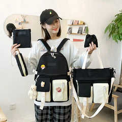 Waterproof Canvas Backpack School Bags for Teenage Girls - Solid Handbag Women