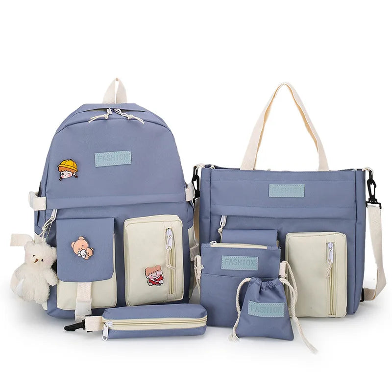 Waterproof Canvas Backpack School Bags for Teenage Girls - Solid Handbag Women