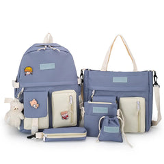 Waterproof Canvas Backpack School Bags for Teenage Girls - Solid Handbag Women