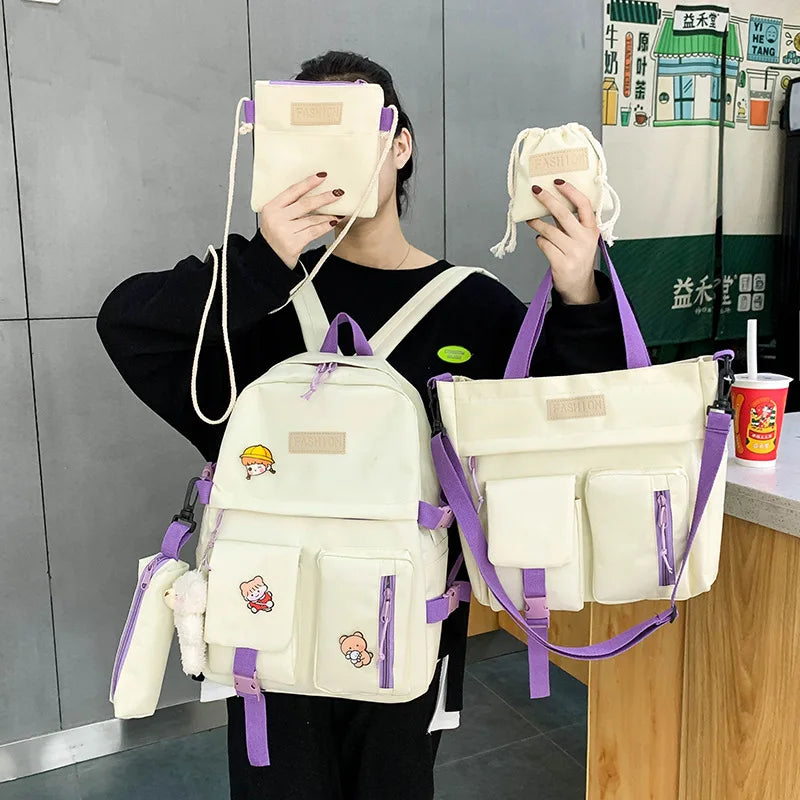 Waterproof Canvas Backpack School Bags for Teenage Girls - Solid Handbag Women