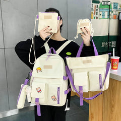 Waterproof Canvas Backpack School Bags for Teenage Girls - Solid Handbag Women