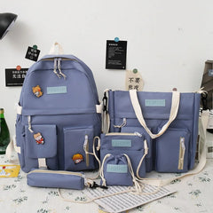 Waterproof Canvas Backpack School Bags for Teenage Girls - Solid Handbag Women
