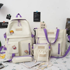Waterproof Canvas Backpack School Bags for Teenage Girls - Solid Handbag Women