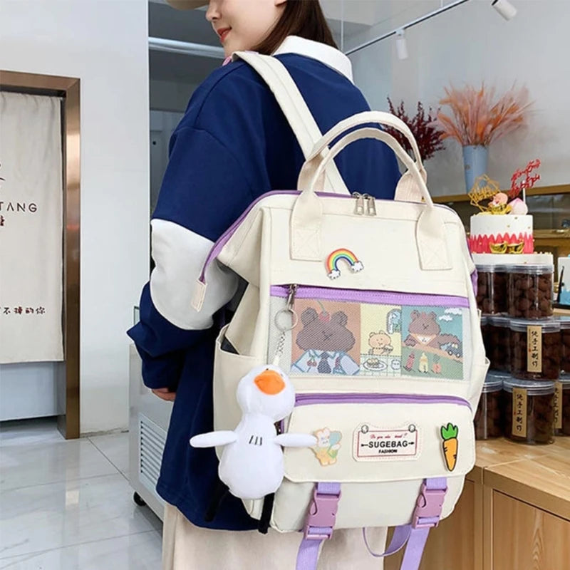 5Pcs Nylon School Backpacks Women Daypack Teen Girls Bookbags Travel Bag