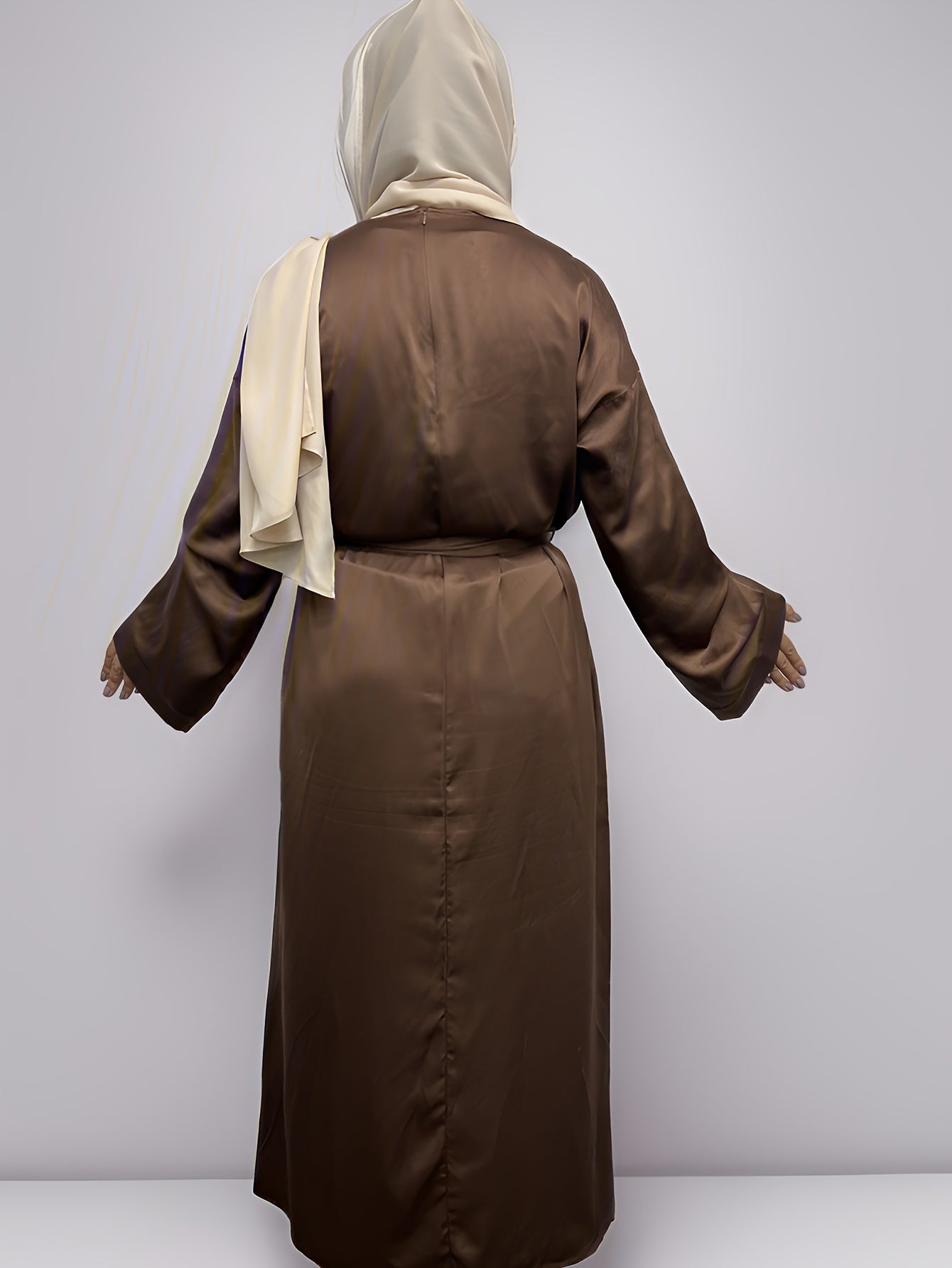 Casual Abaya Dress Women's Plus Solid Long Sleeve Round Neck