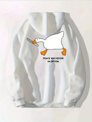Goose Print Zip Up Pocket Hoodie Casual Long Sleeve Drawstring Hoodies