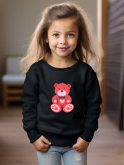 Bear Print Girls Casual Pullover Sweatshirt Long Sleeve Crew Neck Tops