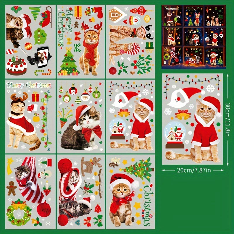 Christmas Window Stickers Set - Gingerbread Man, Santa Claus, Tree, Deer, Cat