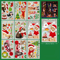 Christmas Window Stickers Set - Gingerbread Man, Santa Claus, Tree, Deer, Cat