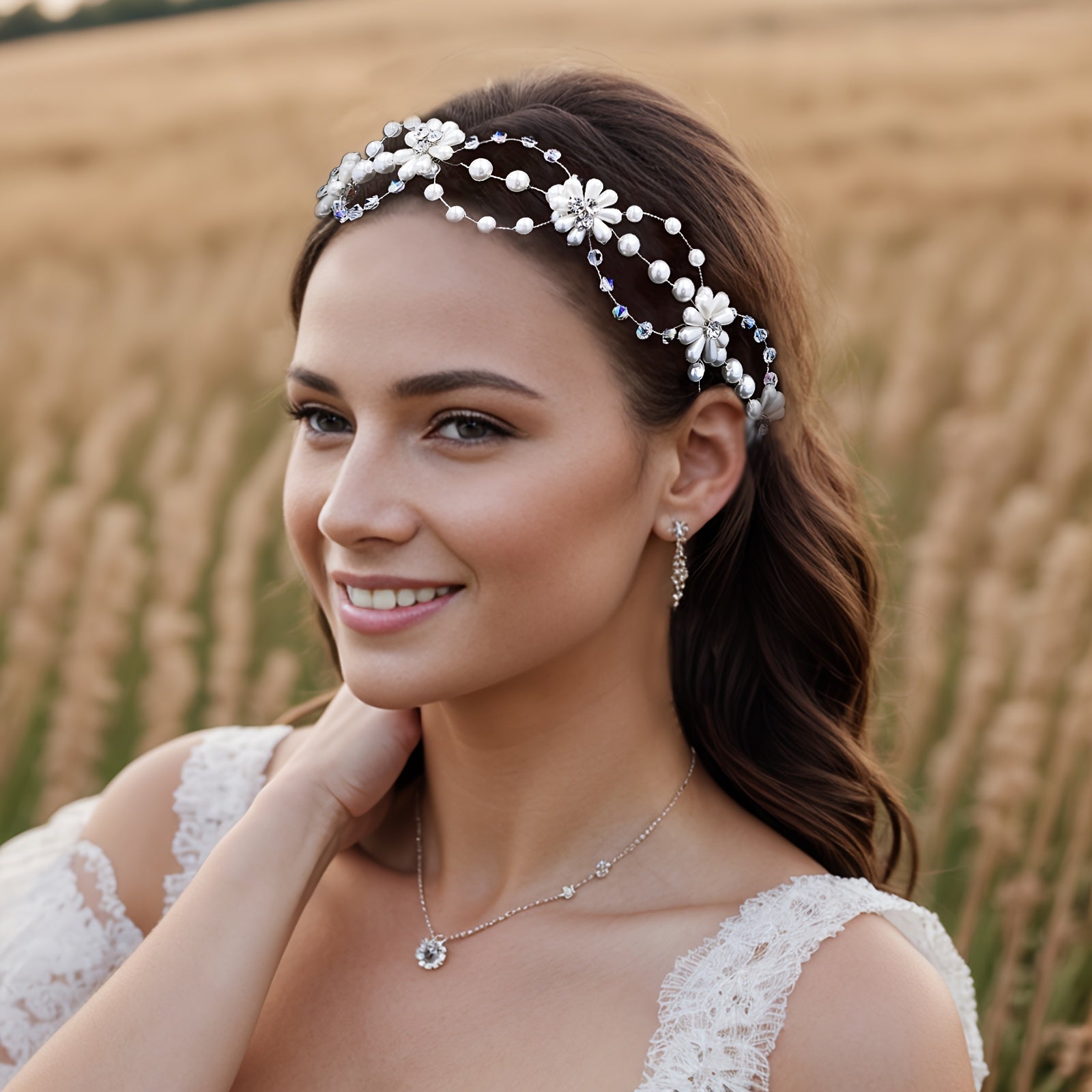 Floral & Cross Beaded Bridal Headpiece HP625