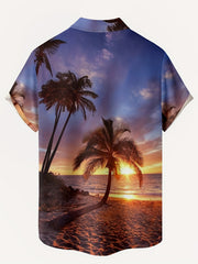 Men's Palm Tree Beach Sunset Short Sleeve Hawaiian Shirt