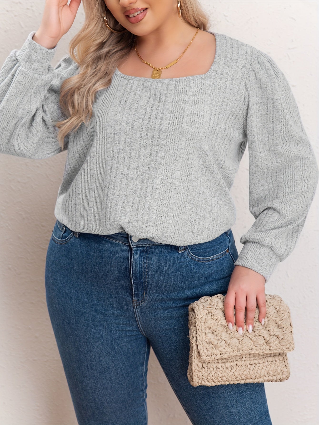 Solid Long Sleeve Scoop Neck Sweater