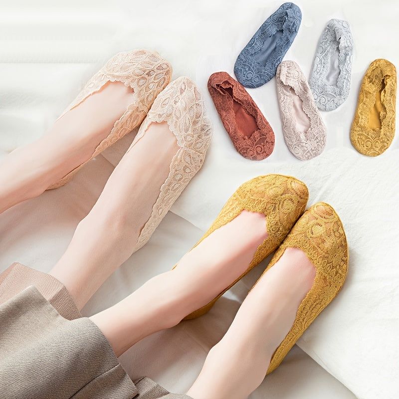 10 Pairs Lace Solid Non Slip Ankle Socks Women's Stockings
