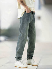 Straight Leg Jeans Mens Casual Street Style Medium Stretch Regular Pants