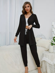 Waffle Lounge Set Long Sleeve Robe & Tank Top & Pants Women's Loungewear