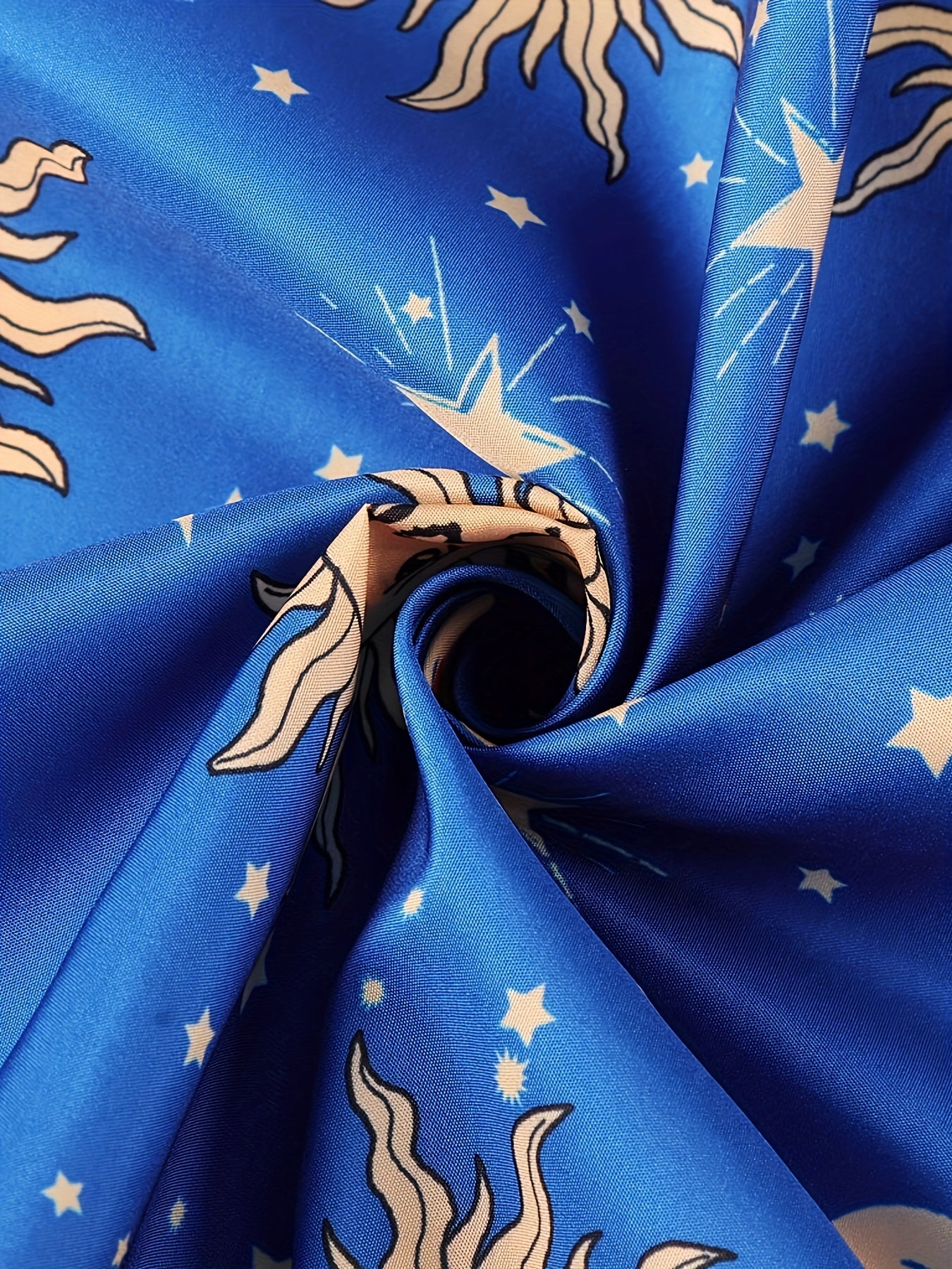 Moon & Sun Print Notched Neck Sleeveless Tank Dress