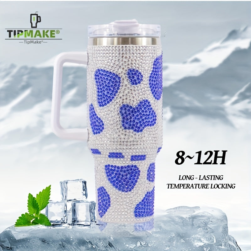 Cow Print Water Bottle Portable Creative Water Cup With Handle And Straw Lid