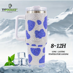 Cow Print Water Bottle Portable Creative Water Cup With Handle And Straw Lid