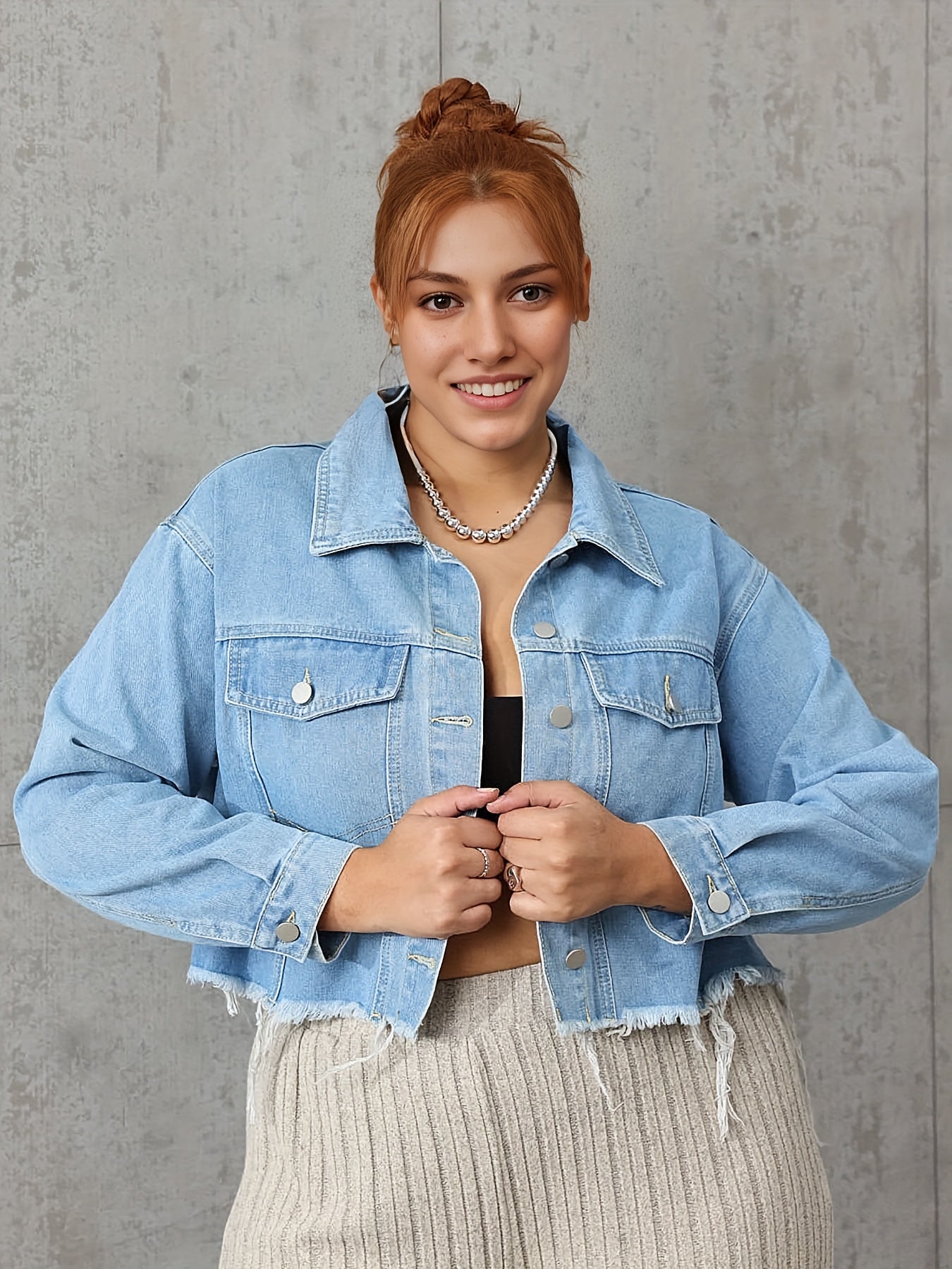 Fringe Trim Crop Denim Jacket