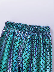 Girls Mermaid Party Footless Leggings Stretch Toddler Kids Halloween Party Pants