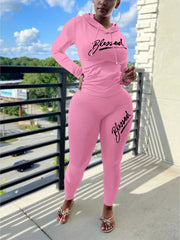 Blessed Print 2pc Set Hoodies & Skinny Pants