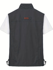 Men's Zipper Pockets Cargo Vest Stand Collar Zip Up Outwear