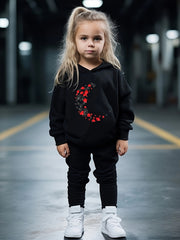 Girls 2pc Cartoon Alphabet C Pattern Long Sleeve Hooded Sweatshirt