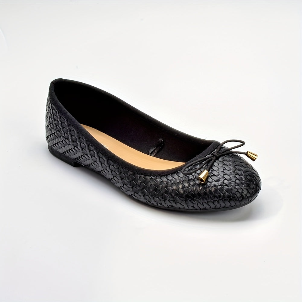 Women's Bowknot Ballet Flats Slip On Faux Leather Shoes Comfy Flat Shoes