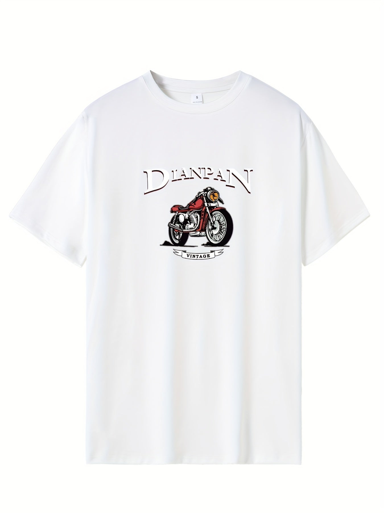 Retro Letter Motorcycle Print Men's Graphic Crew Neck T-shirt