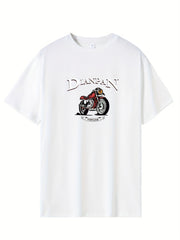 Retro Letter Motorcycle Print Men's Graphic Crew Neck T-shirt