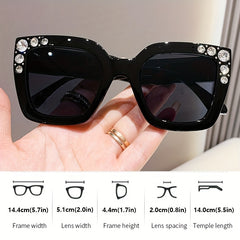 Y2K Square Jelly Sunglasses Rhinestone Decor Glasses UV400