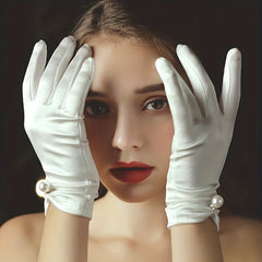 Satin Short Gloves Faux Pearl Prom Party Women's Accessories
