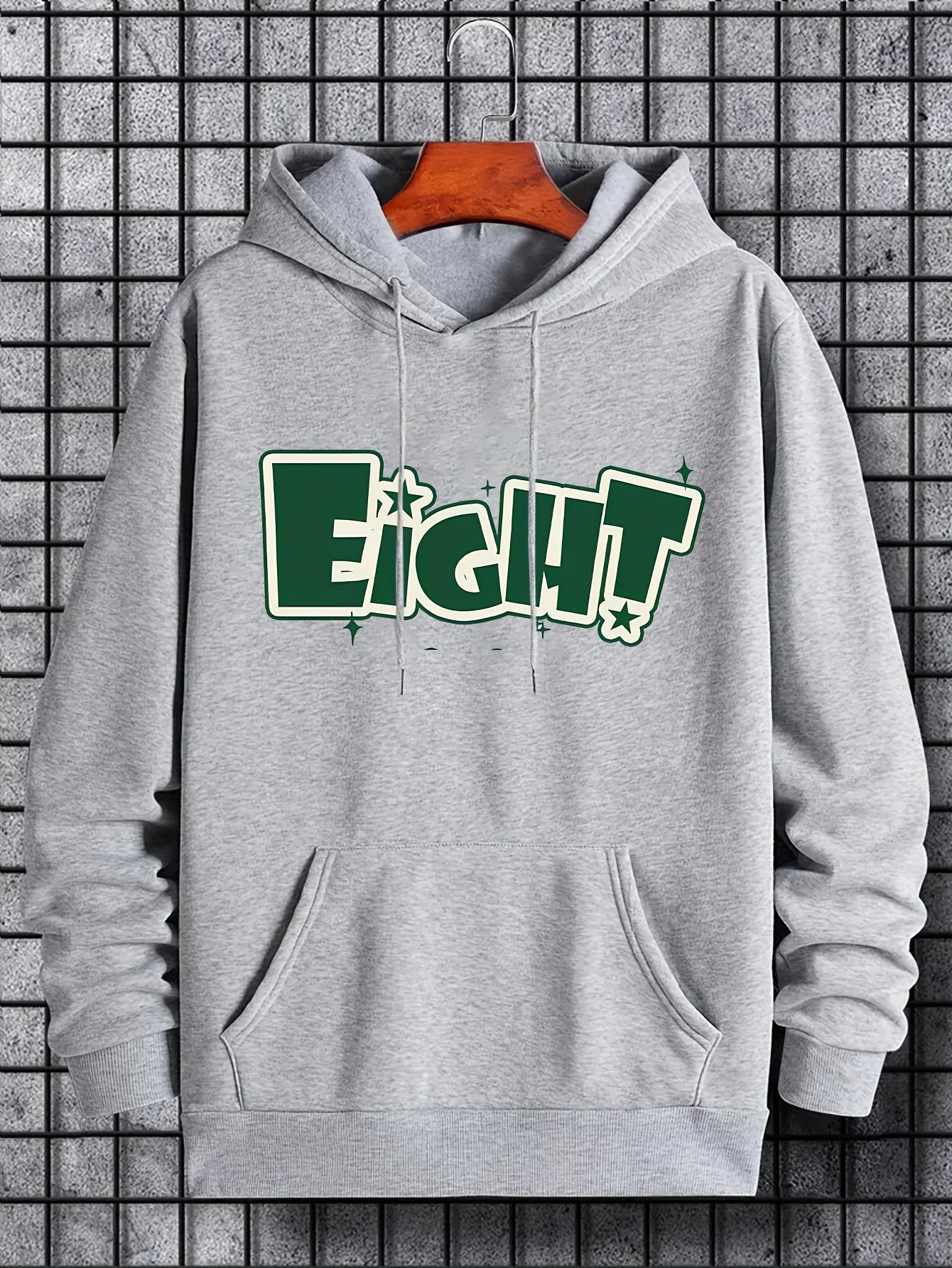 Men's Eight Print Hoodie, Casual Breathable Hooded Sweatshirt
