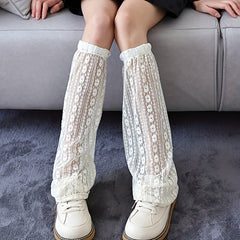 Floral Lace Leg Warmers Ruffle Knee High Socks Women's Stockings