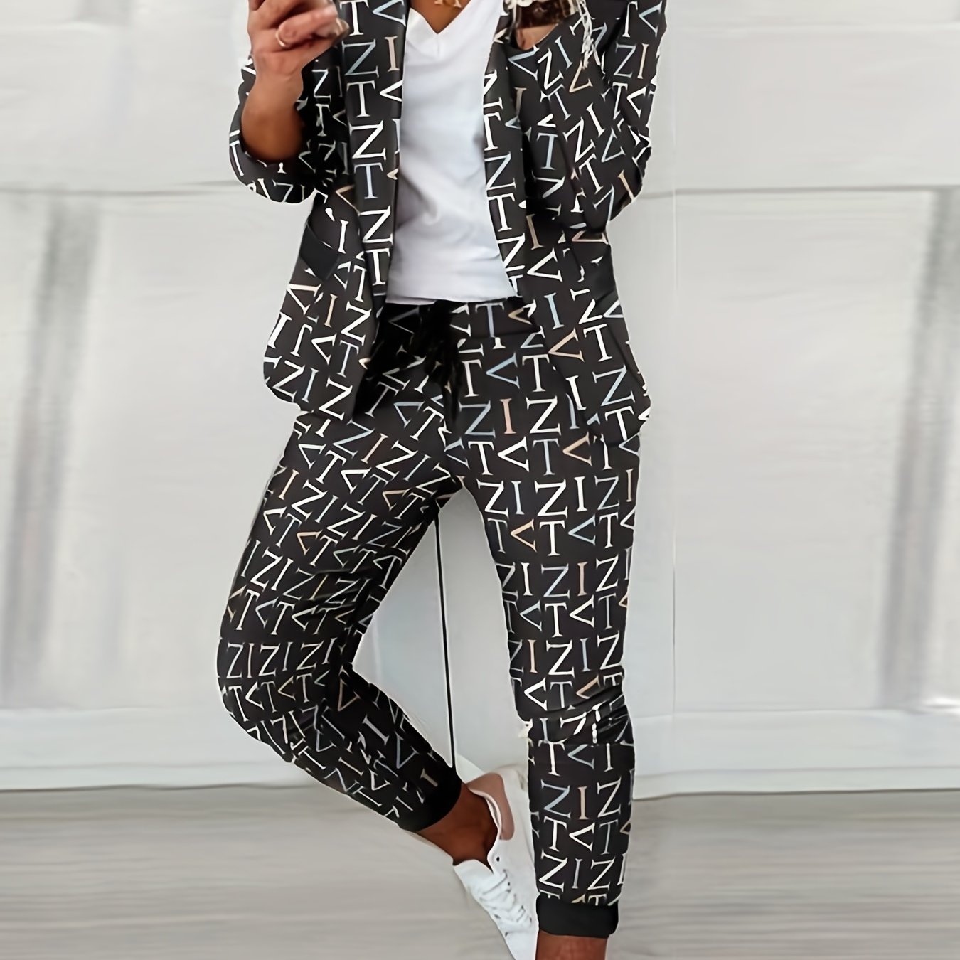 Letter Print Suit Coat & Pants Set