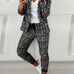 Letter Print Suit Coat & Pants Set