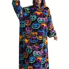 Pumpkin Print Hooded Fleece Nightgown
