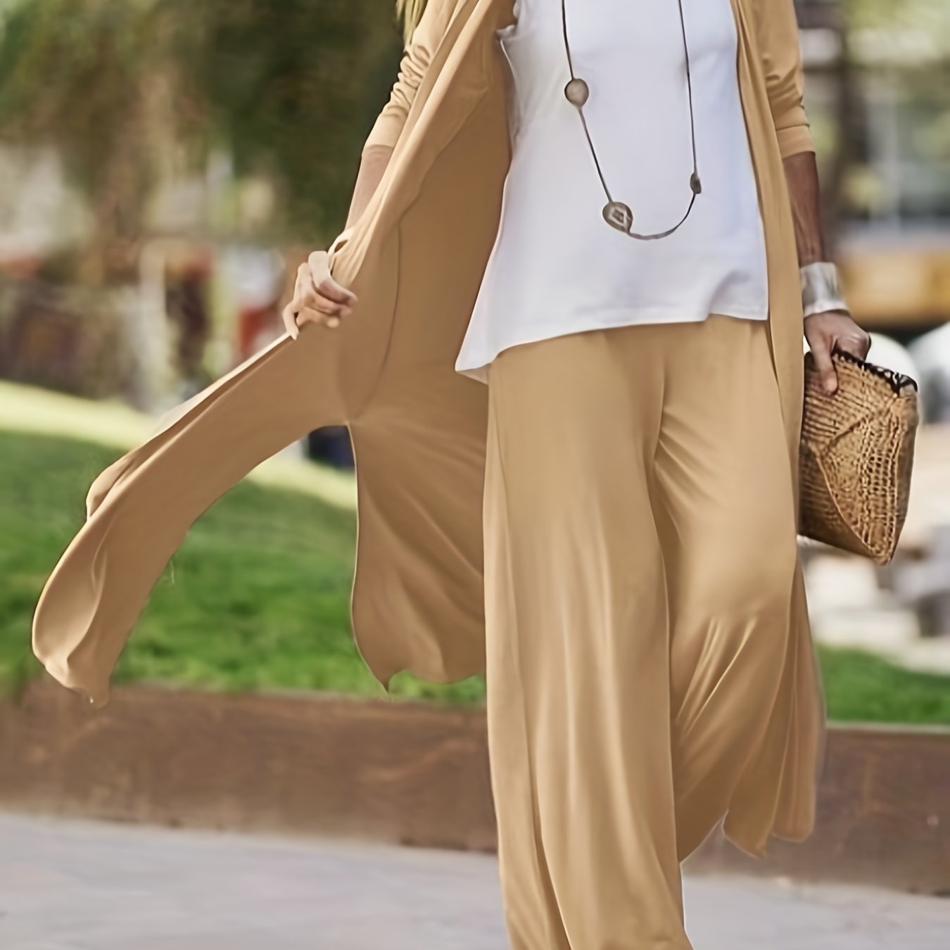 Casual 3-Piece Set: Solid Tank Top, Pants & Cardigan