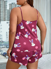 Rabbit Print Pajama Set Cami Top & Shorts With Eye Mask