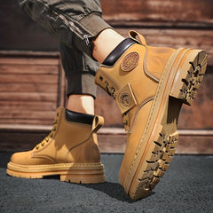 Men's Padded Collar Service Boots Casual Lace-up Shoes