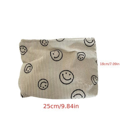Corduroy Smile Face Cosmetic Bag Large Capacity Travel Toiletry Pouch